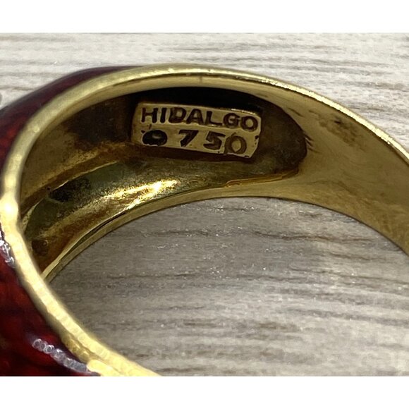 Hidalgo 18K 750 Yellow Gold Diamond Enamel Ring Size 6.5 - Picture 4 of 10